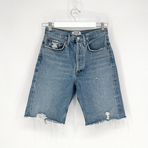 AGOLDE 90s Cutoff Denim Shorts Women’s Size 25 Distressed Raw Hem Casual - Picture 2 of 5
